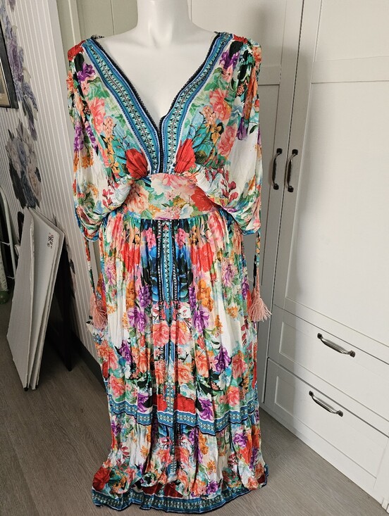 American beauty Dresses & Skirts - American Beauty Floral Boho Maxi Dress Size L New NWT Rayon Kimono Sleeve